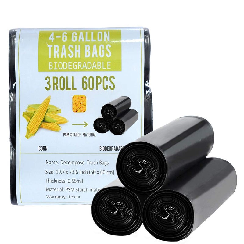 Jaoul Trash Bags 4 Gallon, Small Garbage Bags, Strong & Unscented Trash Bags for Kitchen, Bathroom, Office, Restroom, Car, Black, 60 Counts - Image 1